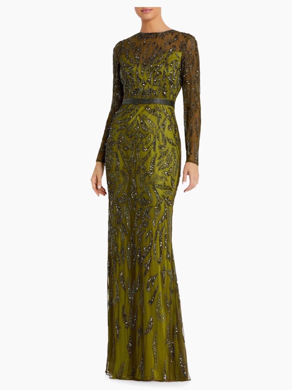 Mac Duggal Olive Green illusion sequins Evening Gown - Picture 4 of 12